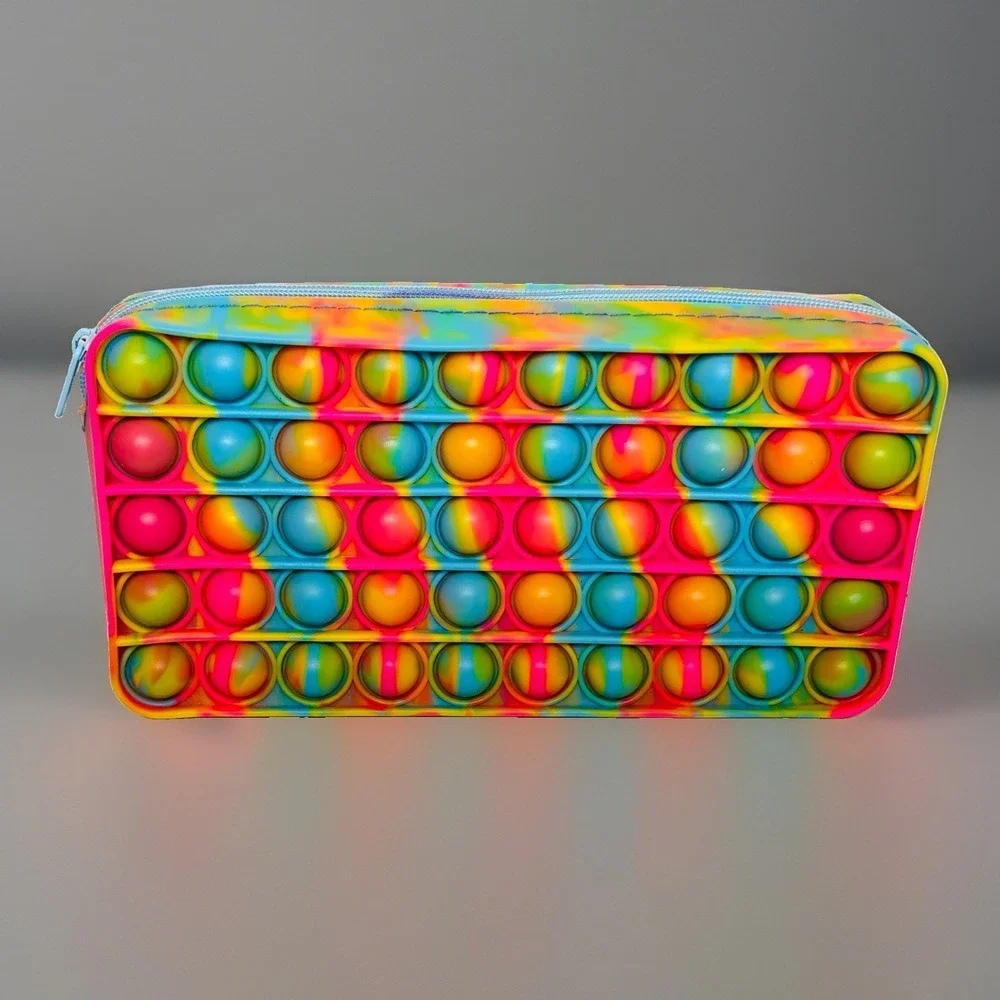 Pop It Pencil Case Fidget Toy Rainbow Silicone Pouch School Makeup Bag